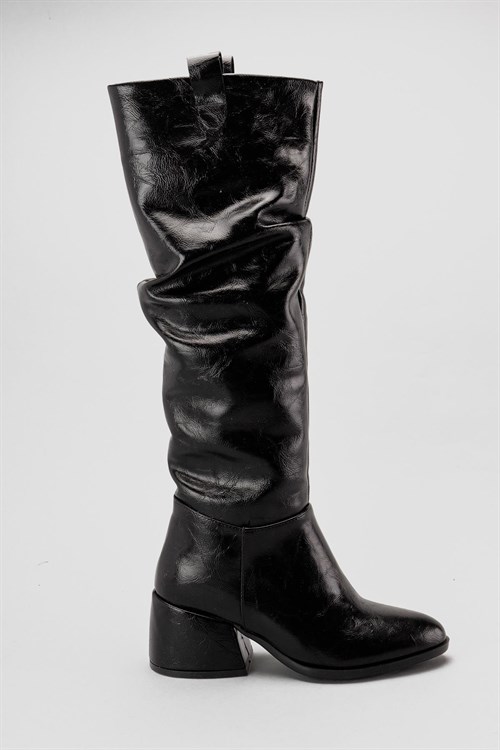Panthera Siyah Körüklü Çekme Çizme 6cm Kalın Topuklu