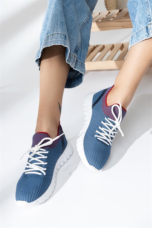 Petunia Bağcıklı Örgü Mavi Sneakers