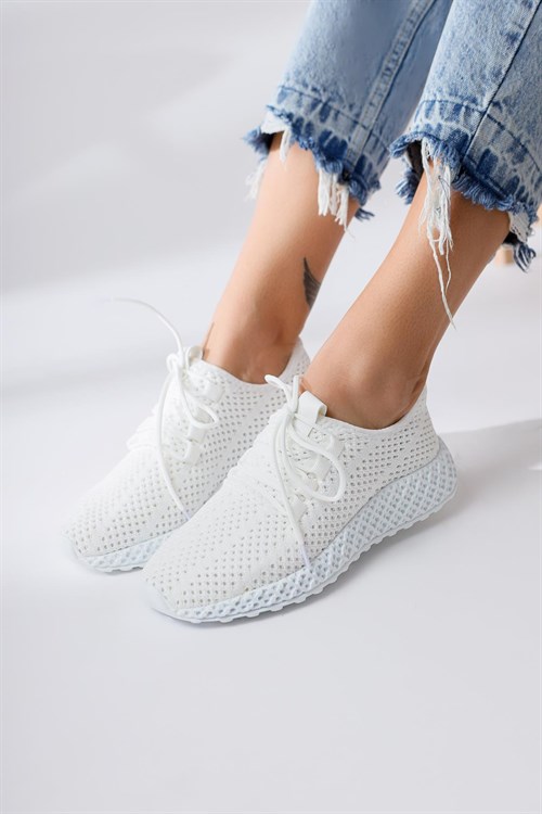 Tasha Beyaz Örgü Bağcıklı Sneakers