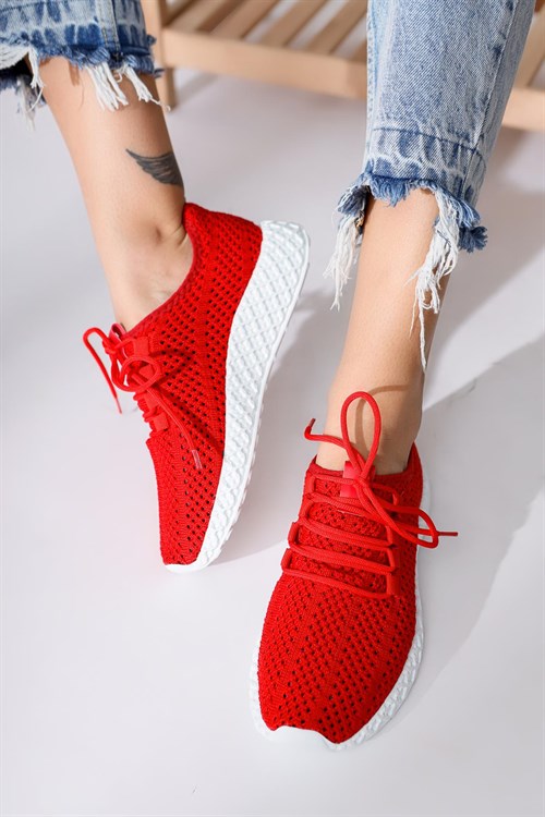 Tasha Kırmızı Örgü Bağcıklı Sneakers