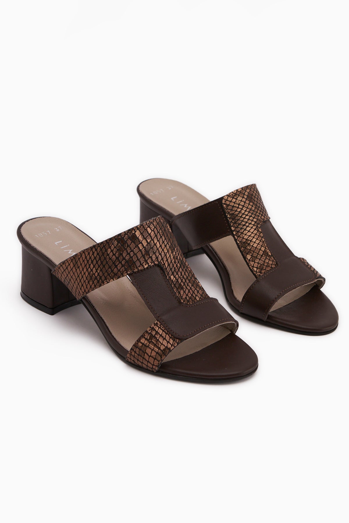 Helly Hakiki Deri Kahverengi Yılan Desenli Topuklu Kadın Terlik