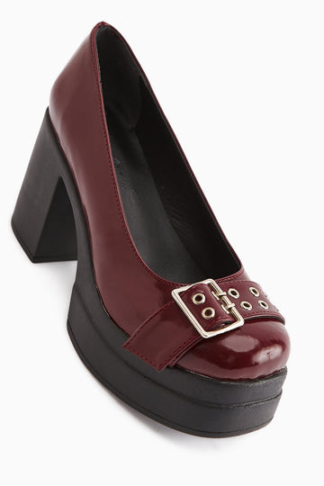 Salin Bordo Rugan Kemer Detaylı Dekolteli Topuklu Günlük Ayakkabı