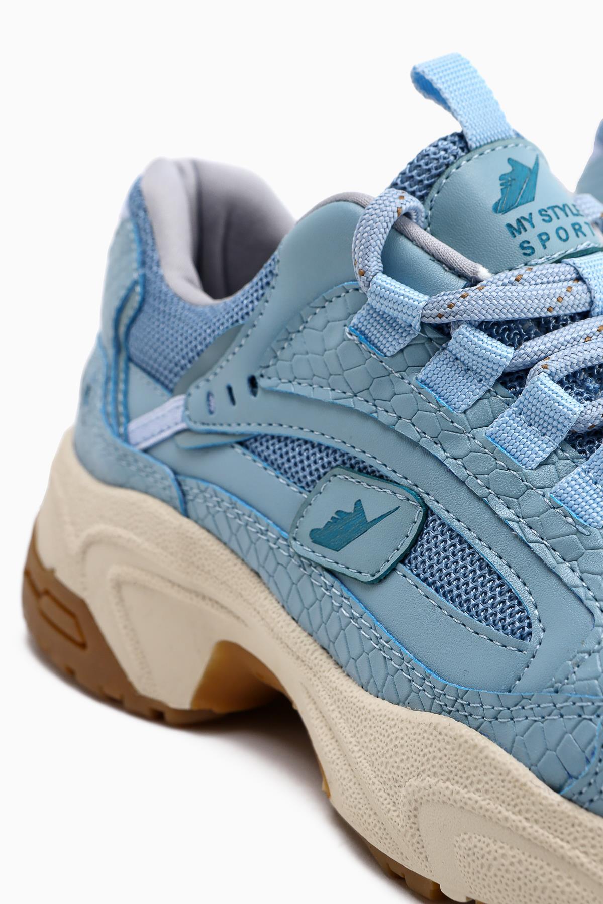 Caisa Mavi Tekstil Detaylı Bağcıklı Kadın Sneakers