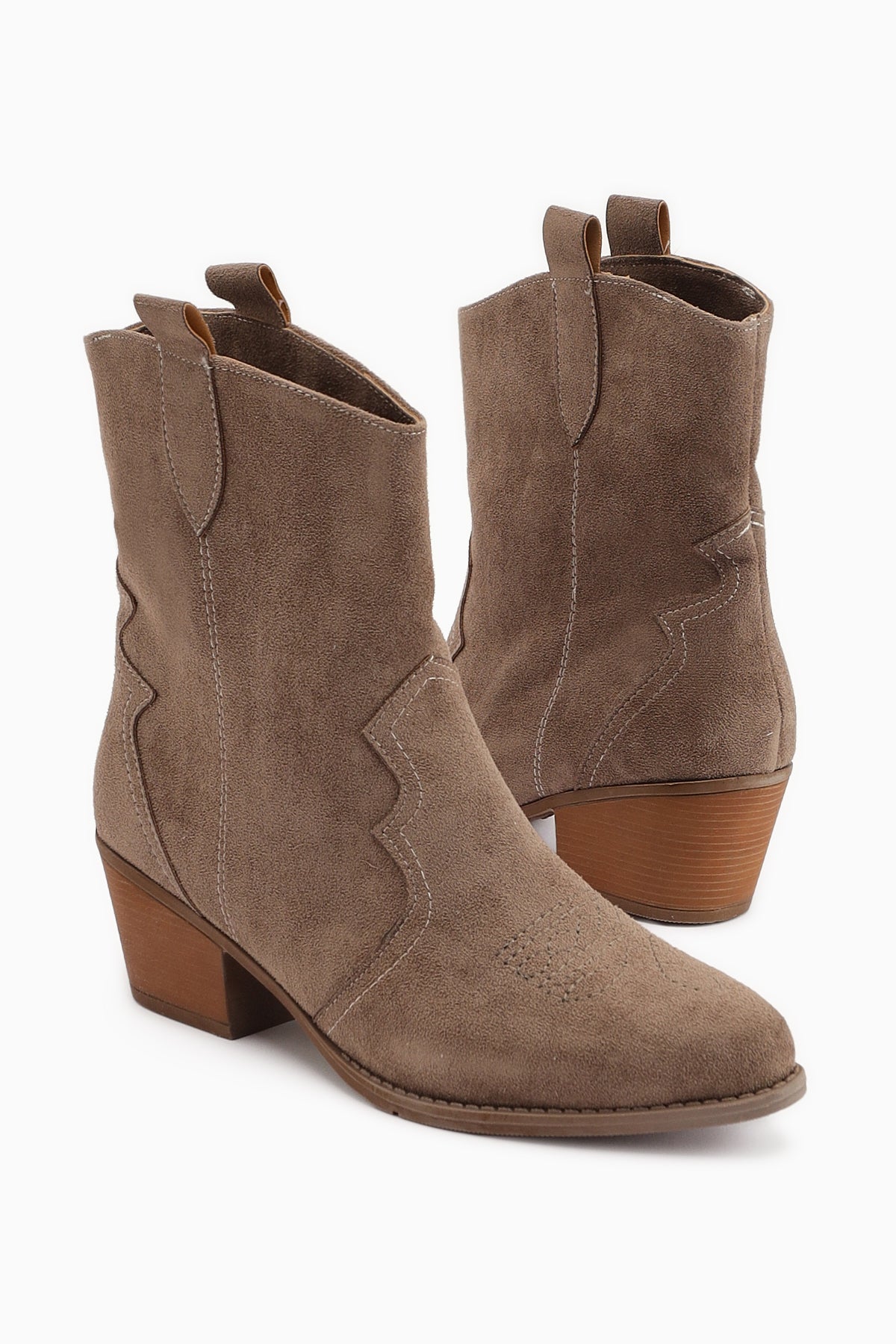 Joo Vizon Süet Sivri Burunlu Nakışlı Western Bot