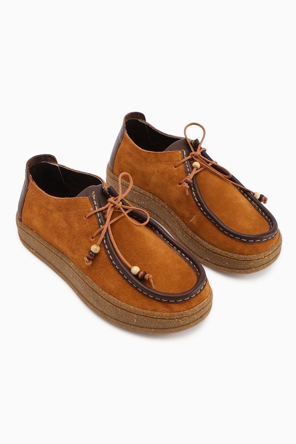 Polin Hakiki Deri Taba Süet Bağcıklı Günlük Loafer Ayakkabı