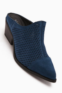 Lamai Hakiki Deri Mavi Önü Kapalı Topuklu Kadın Terlik