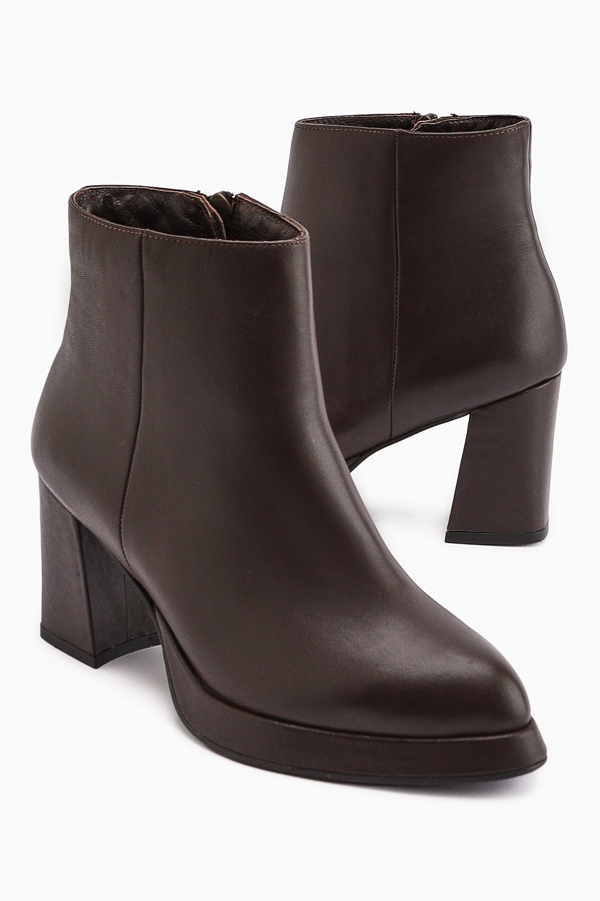 Gaby Hakiki Deri Kahve Platform Topuklu Kadın Bot