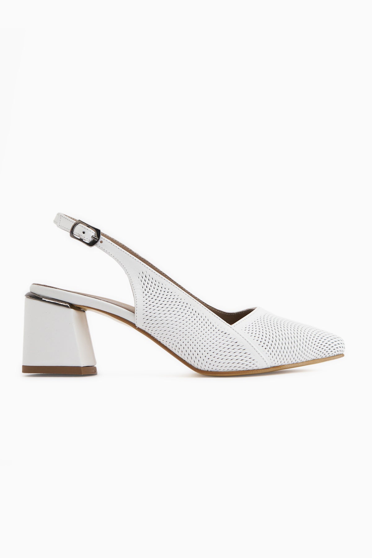Donia Hakiki Deri Beyaz Topuklu Kadın Sandalet