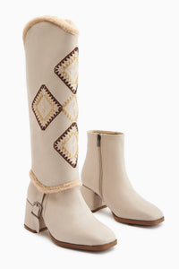 Hilka Ten Çıkarılabilir Konçlu Etnik Desenli Bot-Çizme