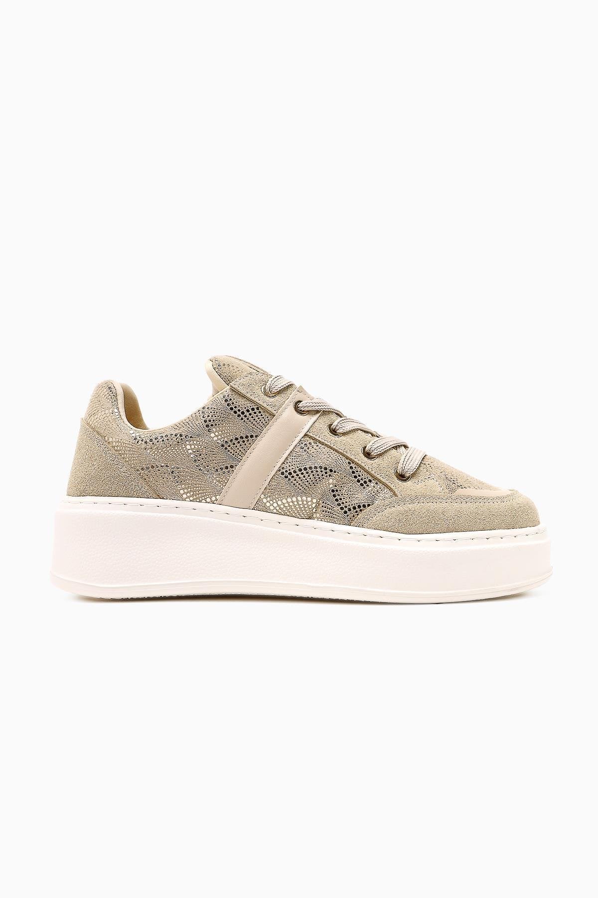 Julissa Bej Süet Parlak Desenli Kalın Taban Kadın Sneakers