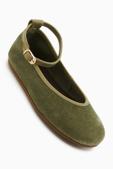 Jenin Hakiki Deri Haki Süet Kemerli Kadın Babet