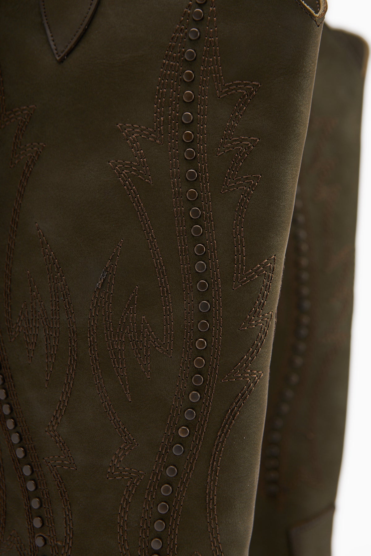 Fizaro Haki Sivri Burunlu Nakışlı Zımba Detaylı Western Çizme