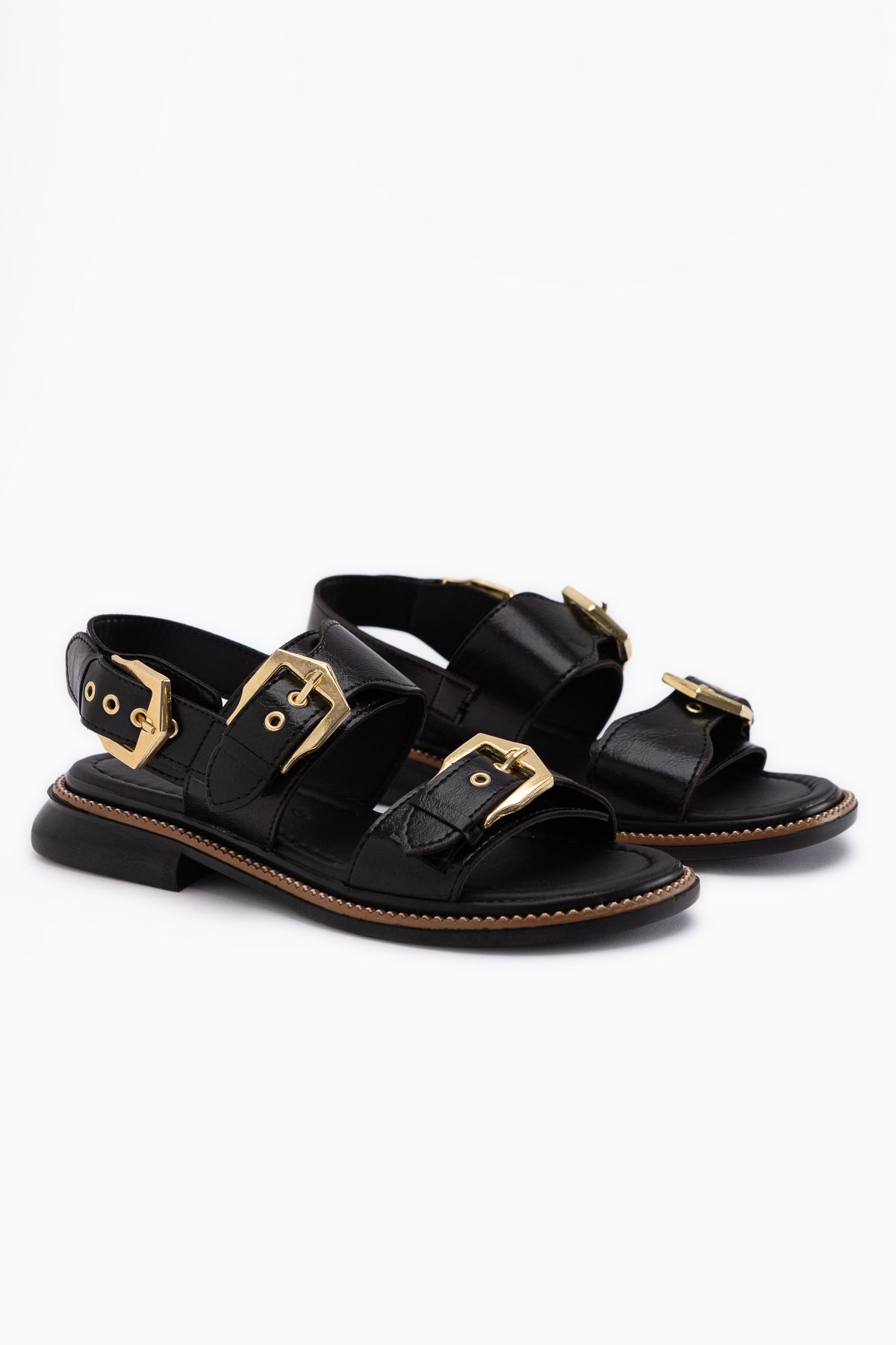 Liena Siyah Çift Tokalı Kadın Sandalet