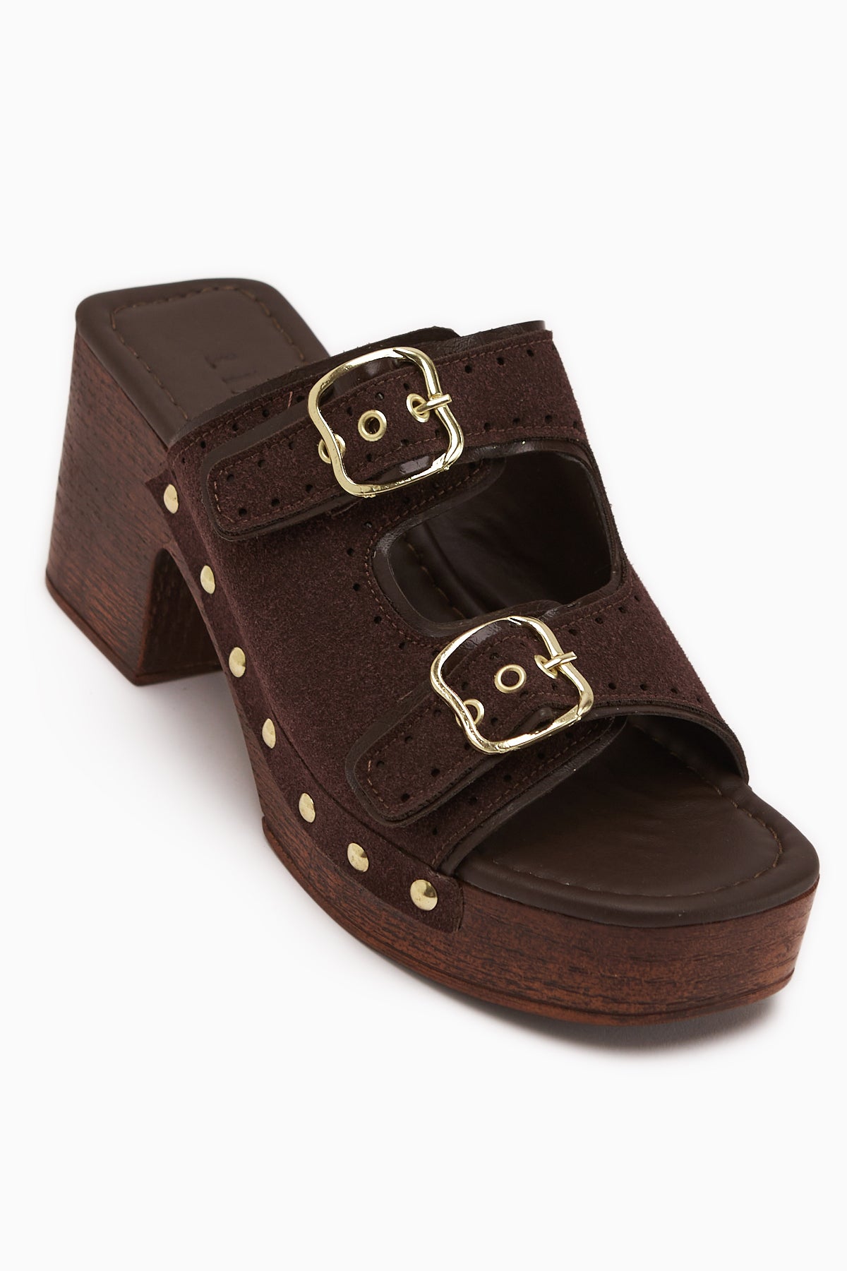 Diala Kahve Süet Çift Bantlı Kadın Platform Topuklu Terlik