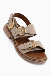 Liena Bej Çift Tokalı Kadın Sandalet