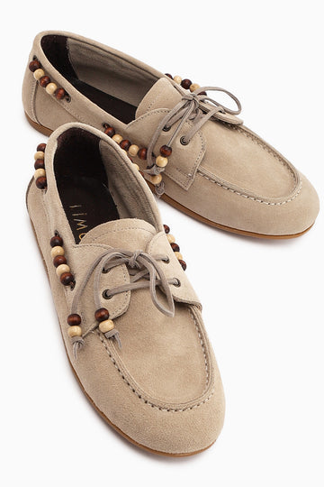 Liah Hakiki Deri Bej Kadın Loafer Ayakkabı