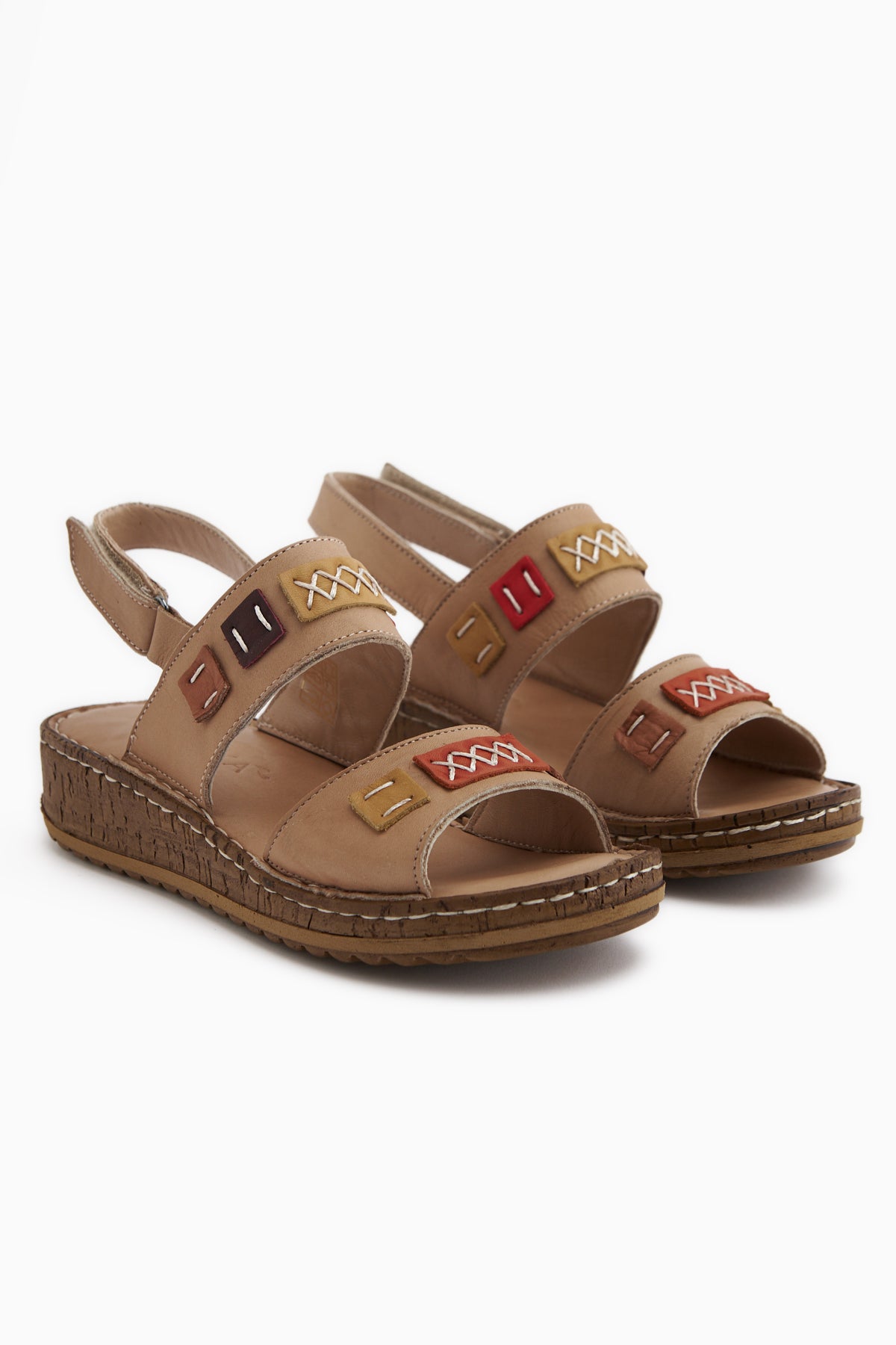 Loreta Hakiki Deri Vizon Çift Bantlı Kadın Sandalet