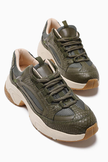 Caisa Haki Tekstil Detaylı Bağcıklı Kadın Sneakers