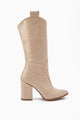 Keri Bej Kroko Asimetrik Kesim Topuklu Kısa Çizme
