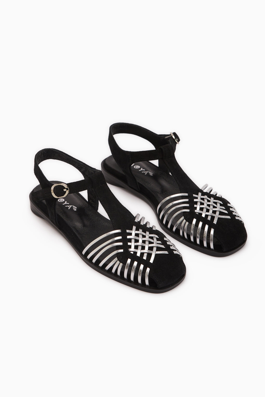 Kelly Hakiki Deri Siyah Gümüş Kafes Detaylı Kemerli Kadın Sandalet