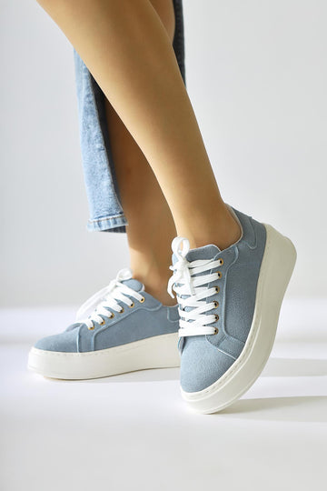 Lubica Mavi Süet Oval Butunlu Kalın Tabanlı Sneakers