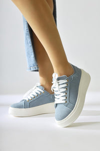 Lubica Mavi Süet Oval Butunlu Kalın Tabanlı Sneakers
