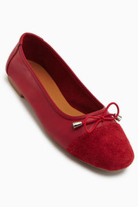 Anjela Hakiki Deri Kırmızı Fiyonk Detaylı Kadın Babet Ayakkabı