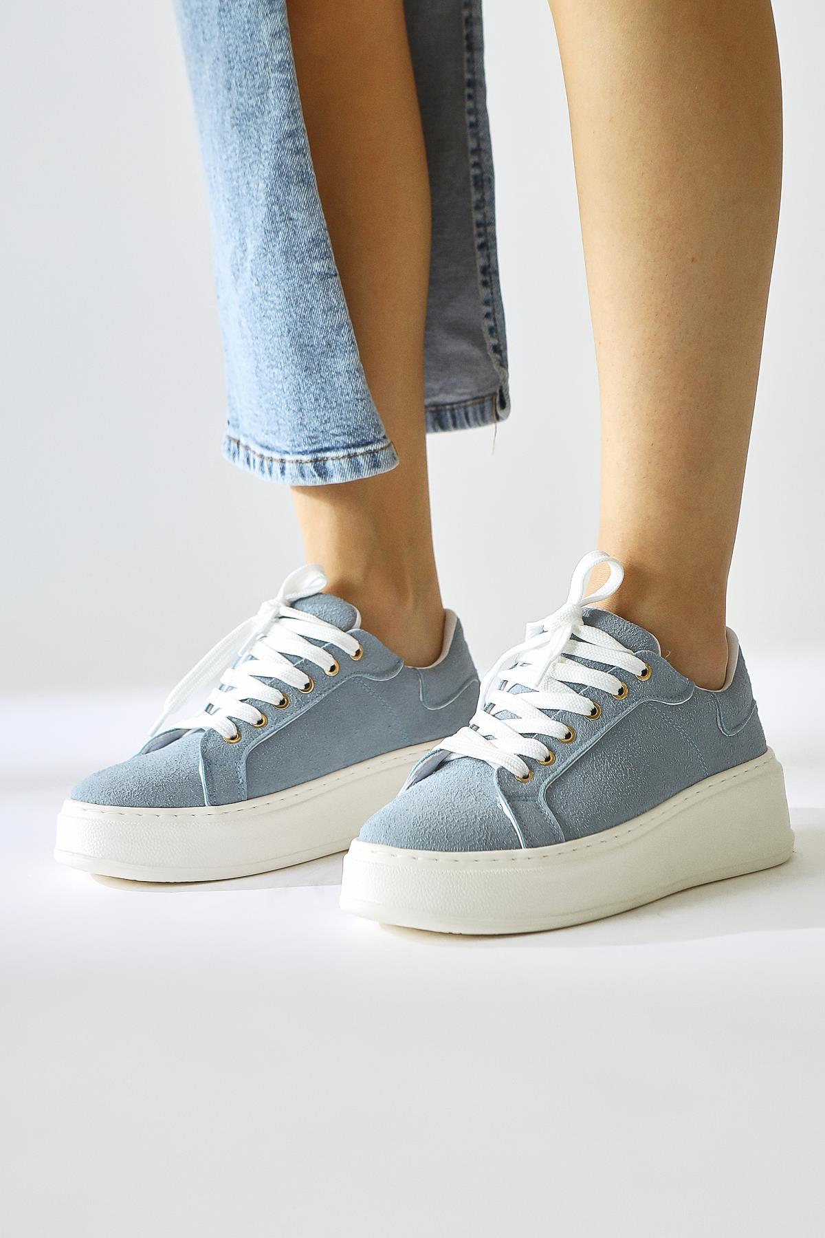 Lubica Mavi Süet Oval Butunlu Kalın Tabanlı Sneakers
