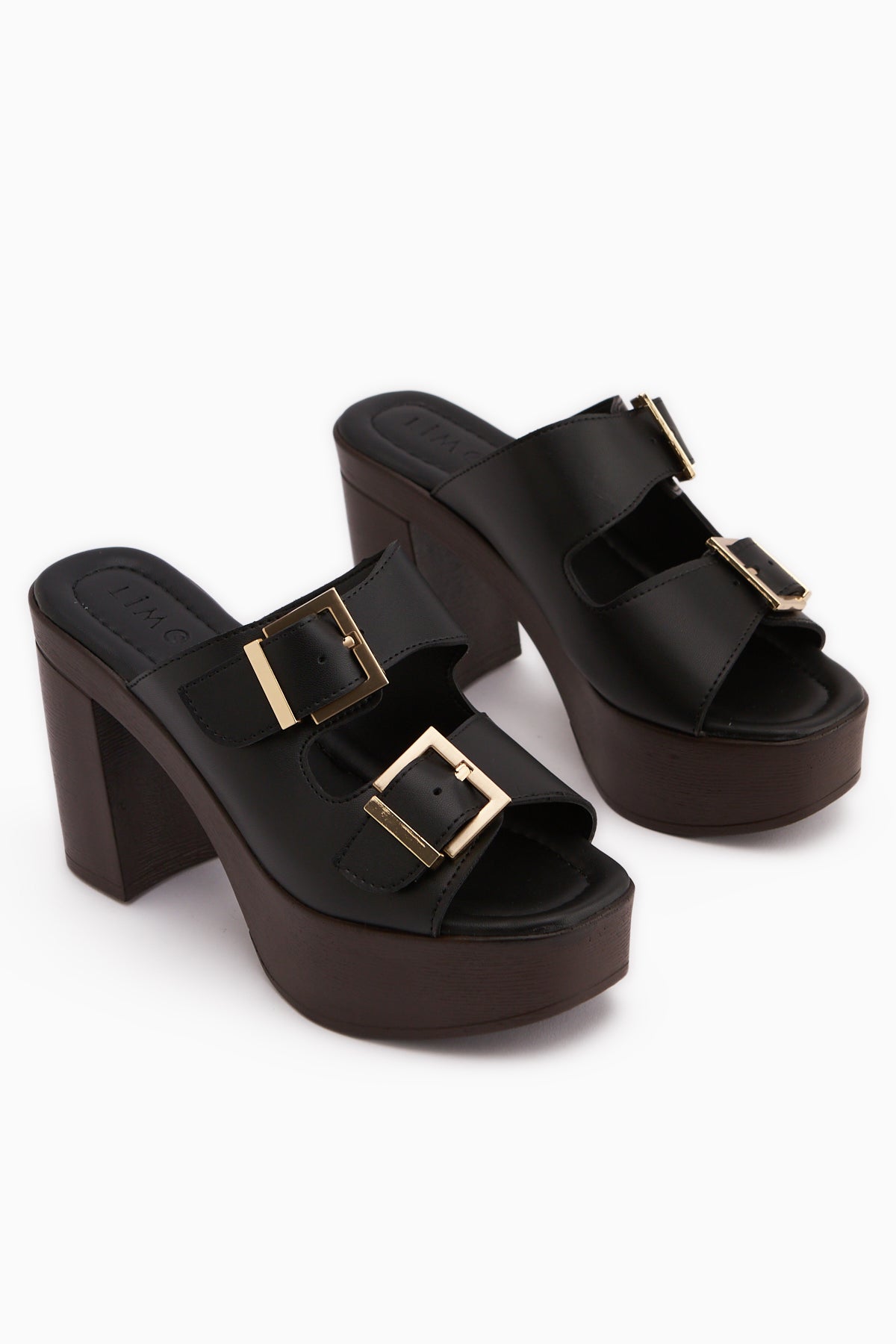 Leida Siyah Tokalı Platform Topuklu Kadın Terlik