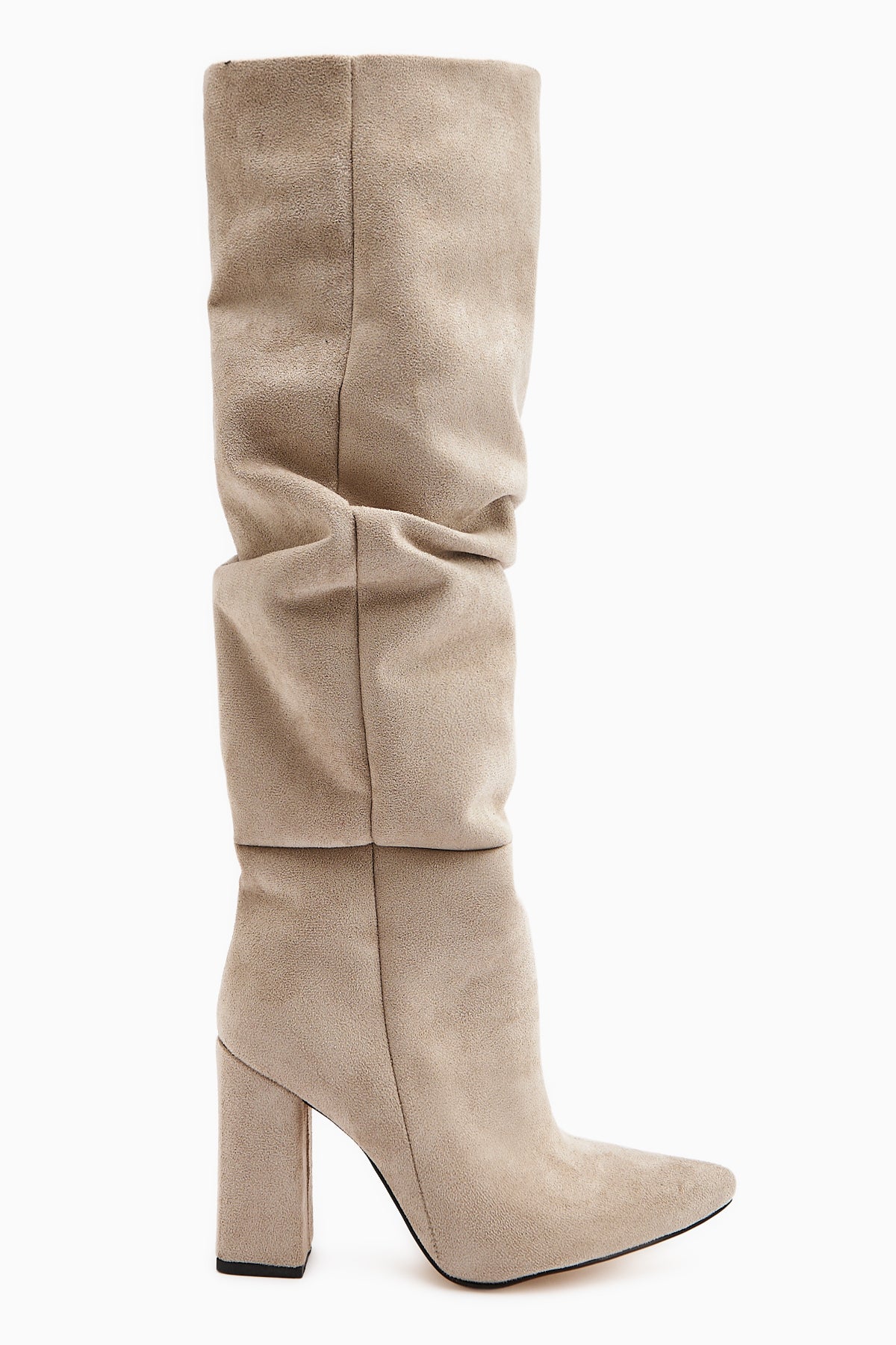 Loren Bej Süet Siveri Burunlu Yüksek Topuklu Dizaltı Çizme