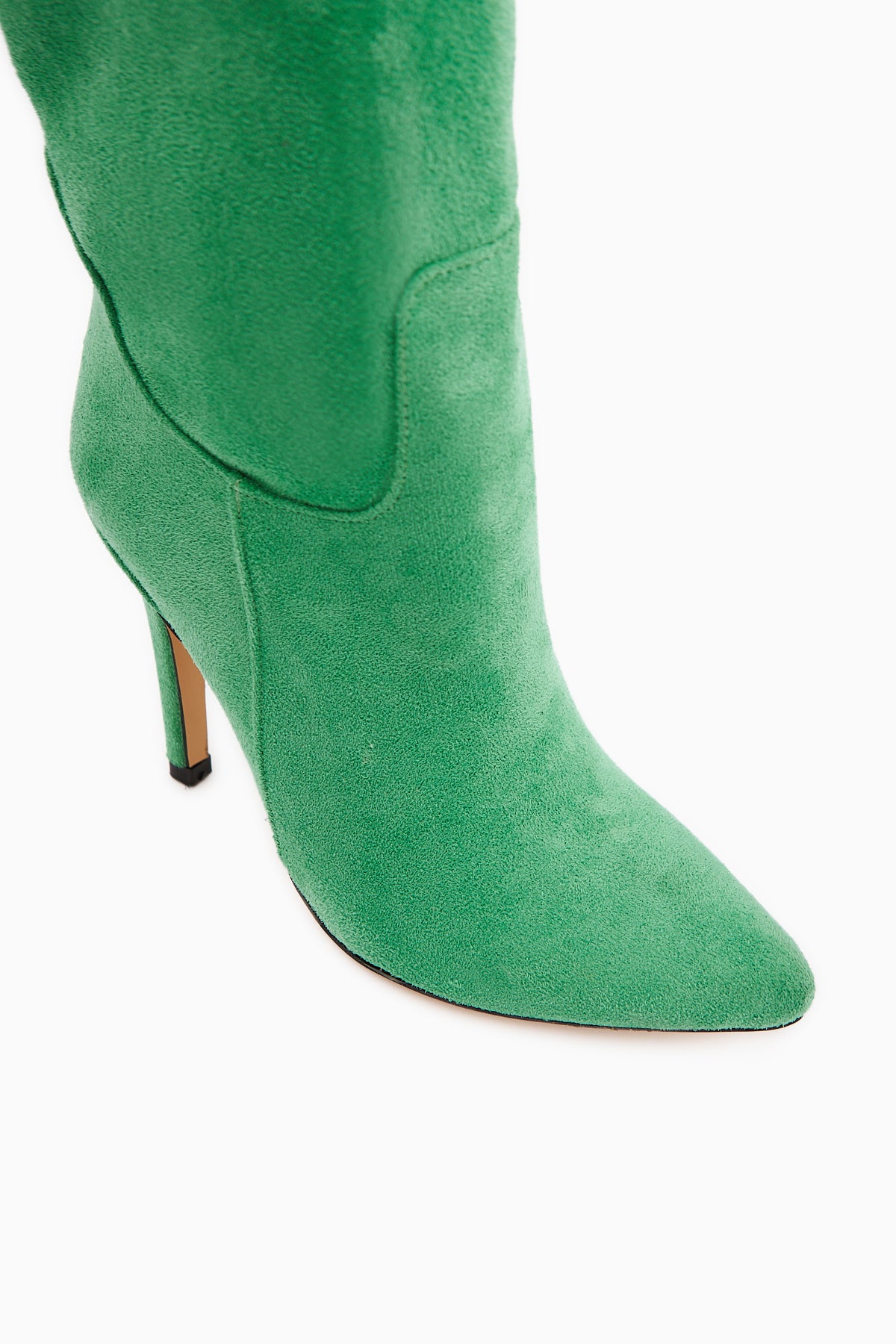 Nenya Yesil Süet Desenli Sivri Burunlu İnce Topuklu Dizüstü Çizme