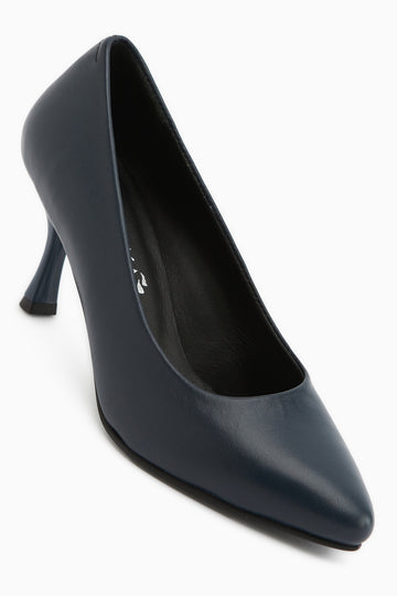 Kiara Hakiki Deri Lacivert Kadın Topuklu Ayakkabı Stiletto