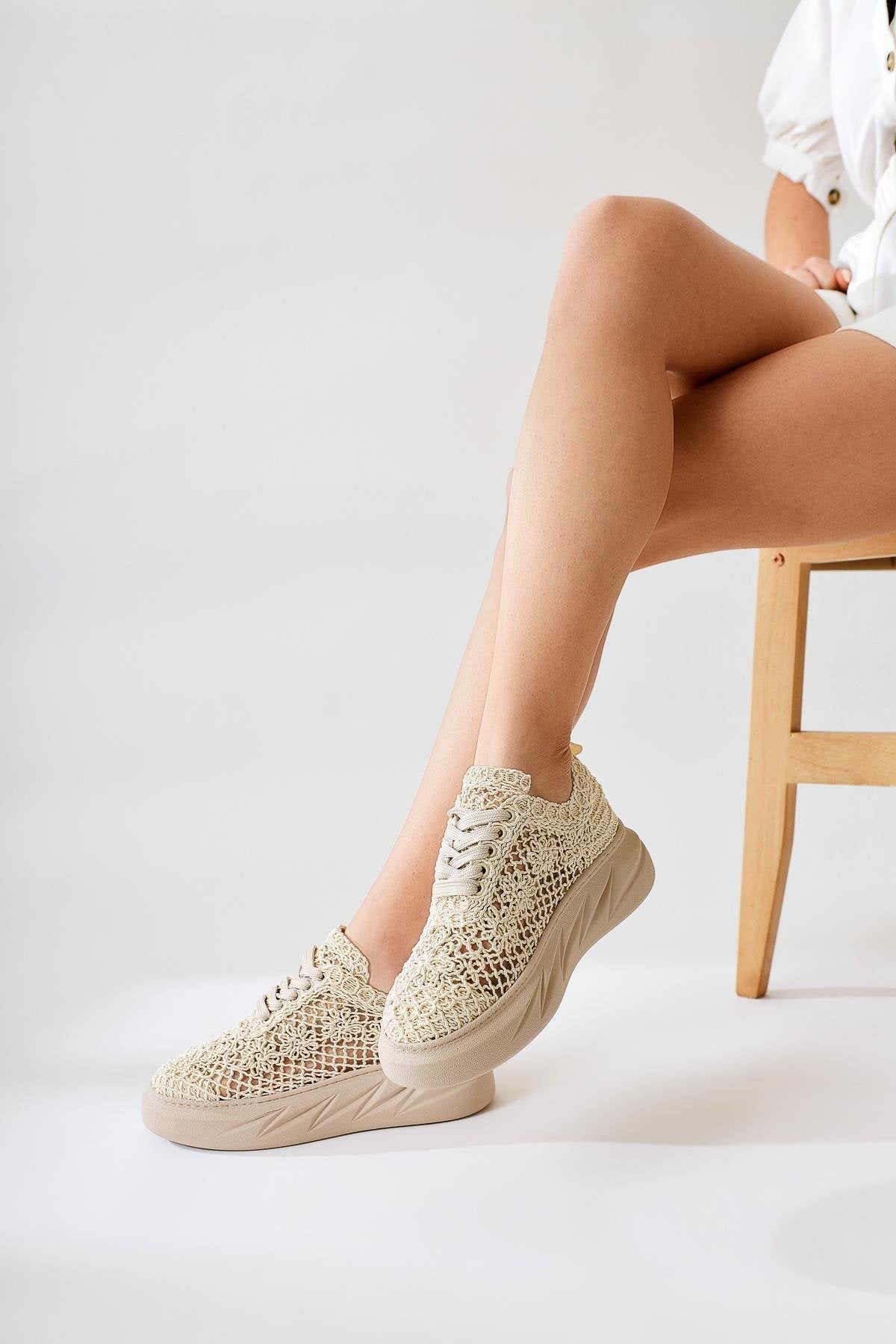 Anete Ten Triko Çiçek Nakışlı Bağcıklı Sneaker