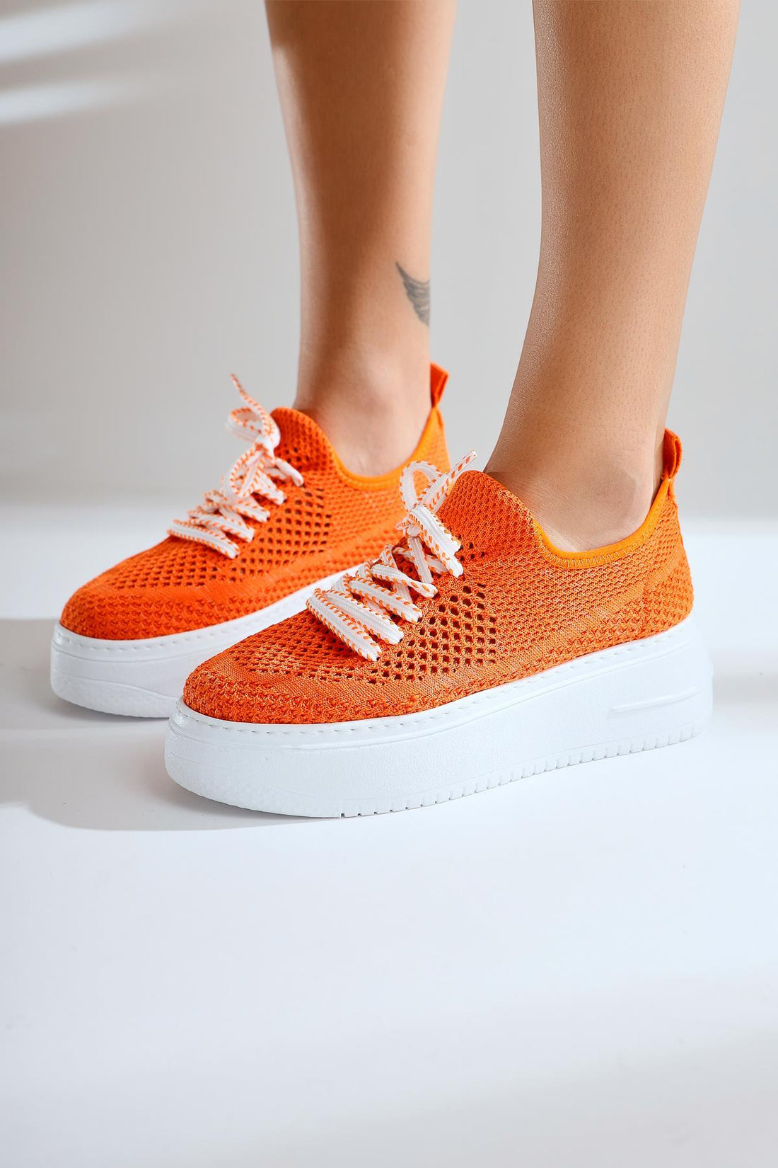 Benito Turuncu Triko Streç Kalın Tabanlı Sneakers