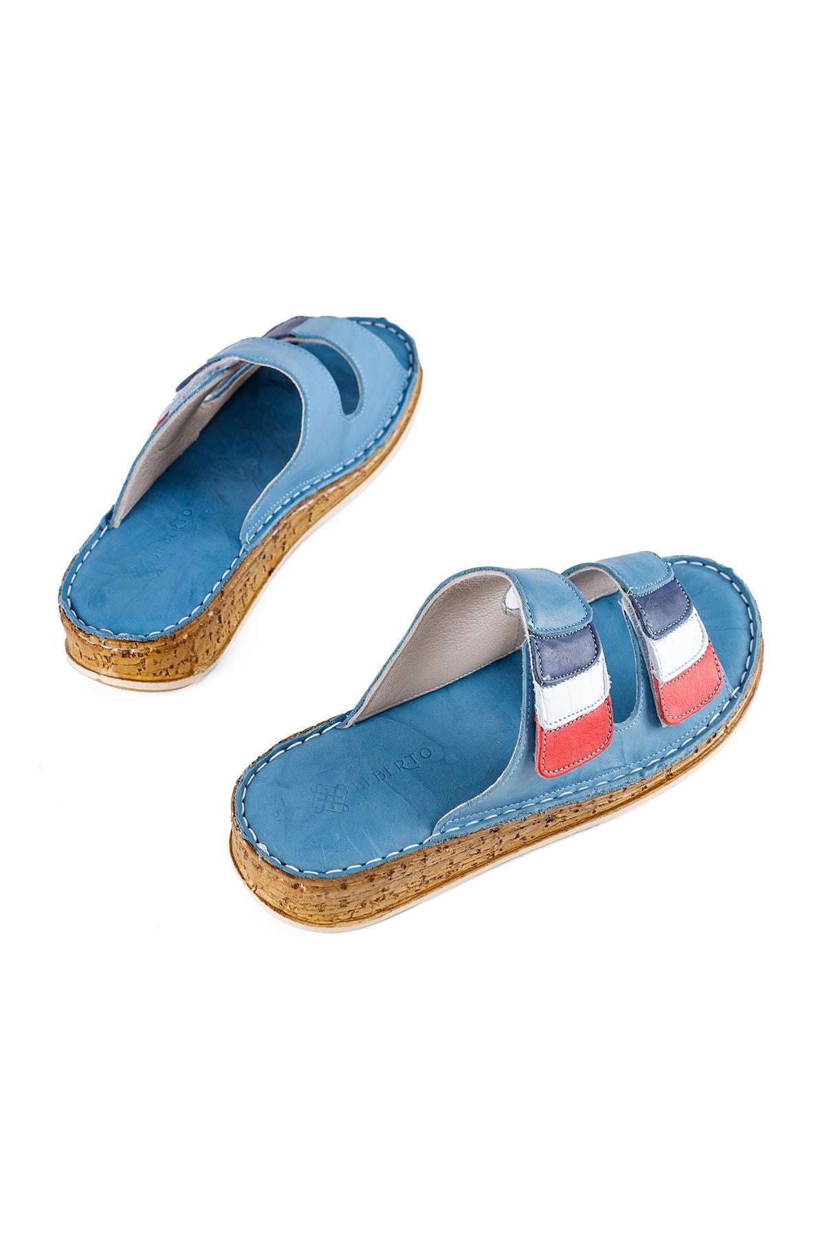 Hakiki Deri Kassid Mavi Comfort Terlik