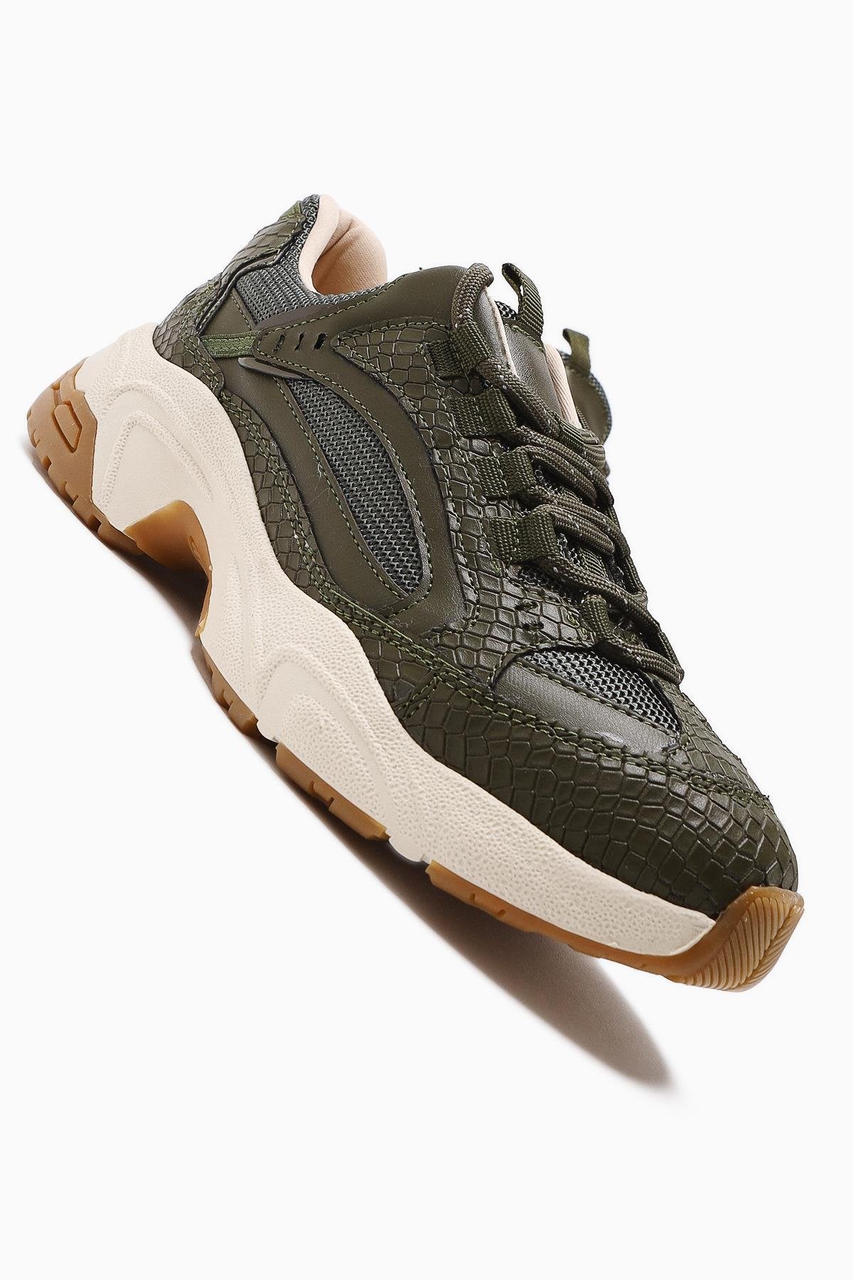 Caisa Haki Tekstil Detaylı Bağcıklı Kadın Sneakers