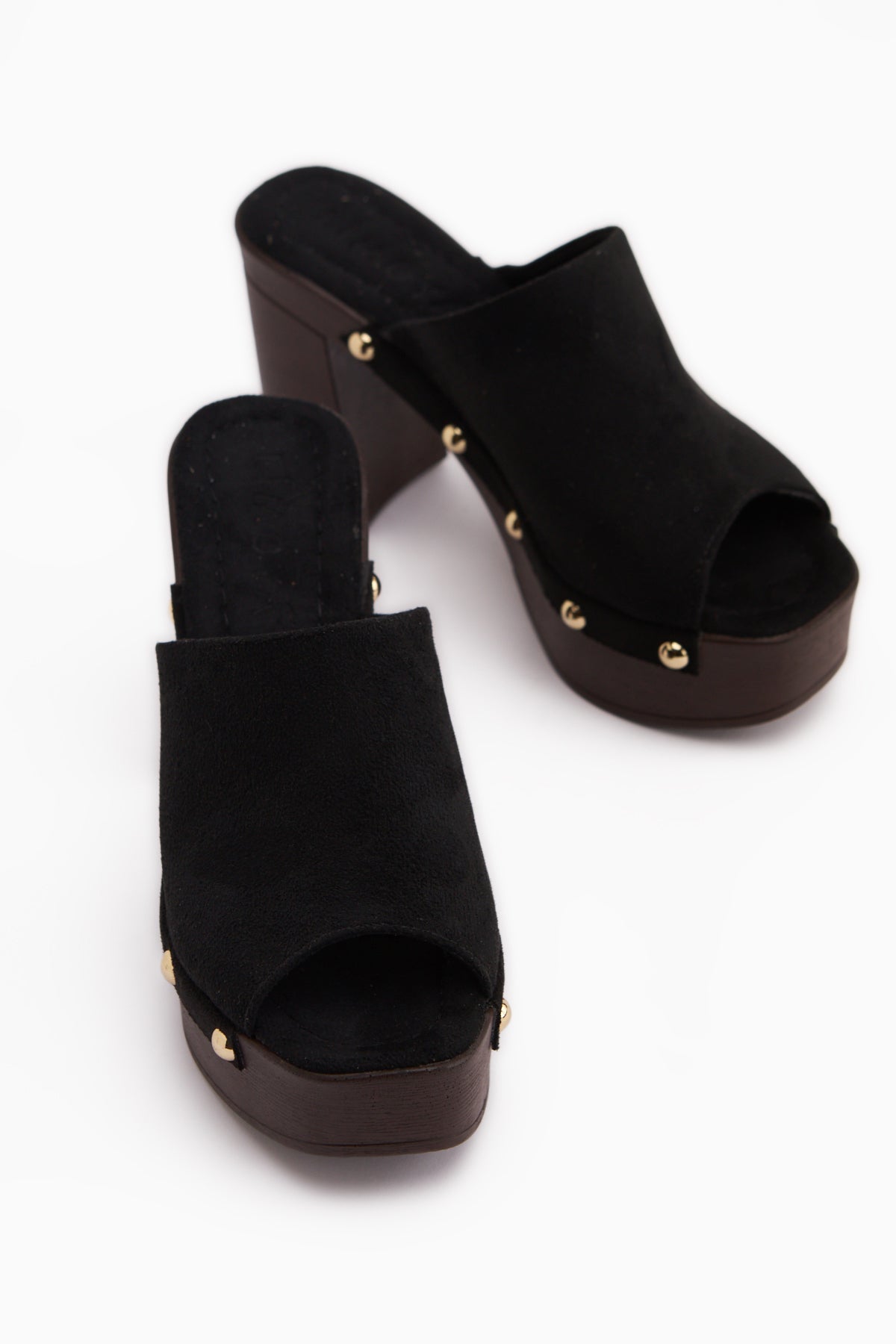 Gracia Siyah Süet Platform Topuklu Kadın Terlik