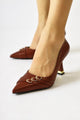 Lavina Bordo Bantlı Altın Topuk Detaylı Sivri Burunlu Stiletto