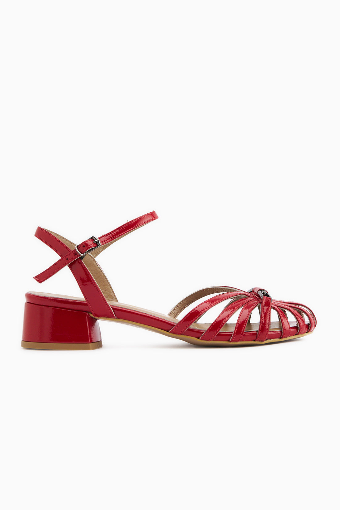 Serry Hakiki Deri Kırmızı Tokalı Kadın Sandalet