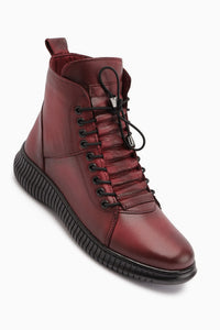 Jina Hakiki Deri Bordo Bağcıklı Kadın Bot