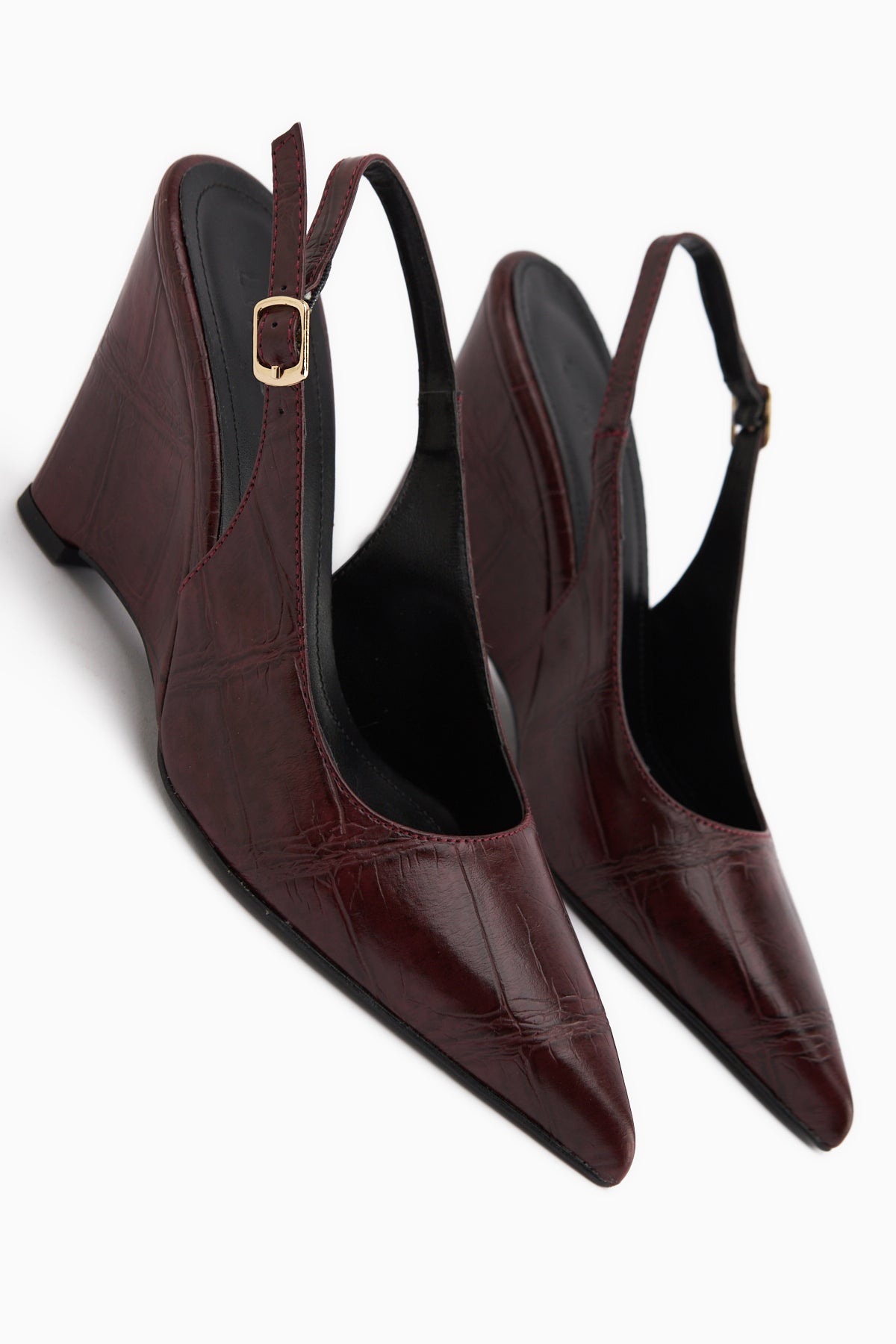 Tira Bordo Dolgu Topuklu Sivri Burunlu Kadın Sandalet