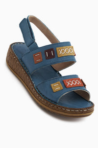 Loreta Hakiki Deri Mavi Çift Bantlı Kadın Sandalet