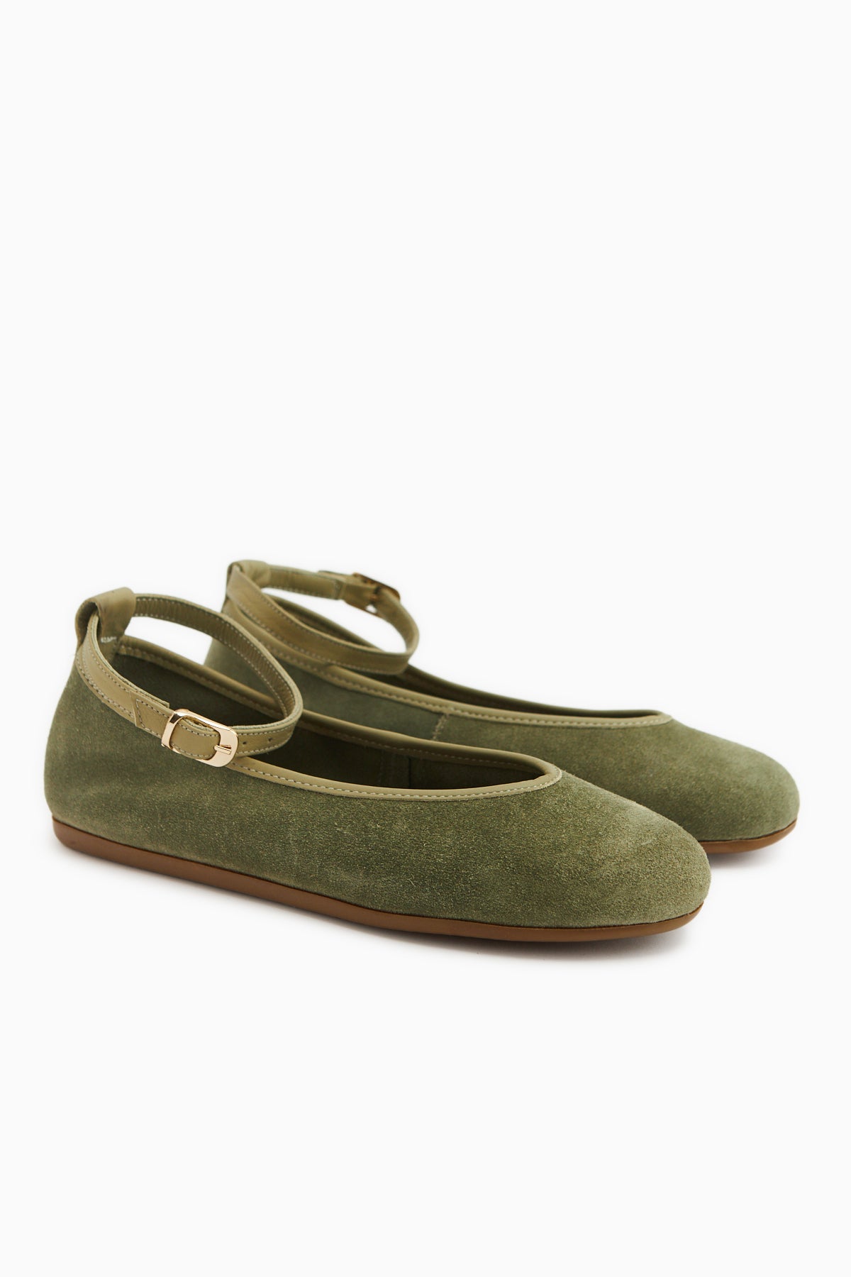 Jenin Hakiki Deri Haki Süet Kemerli Kadın Babet