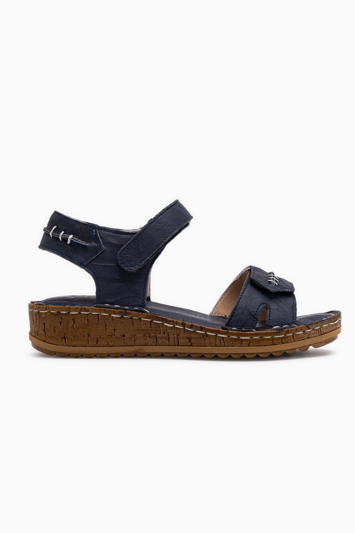 Leone Hakiki Deri Lacivert Kadın Sandalet