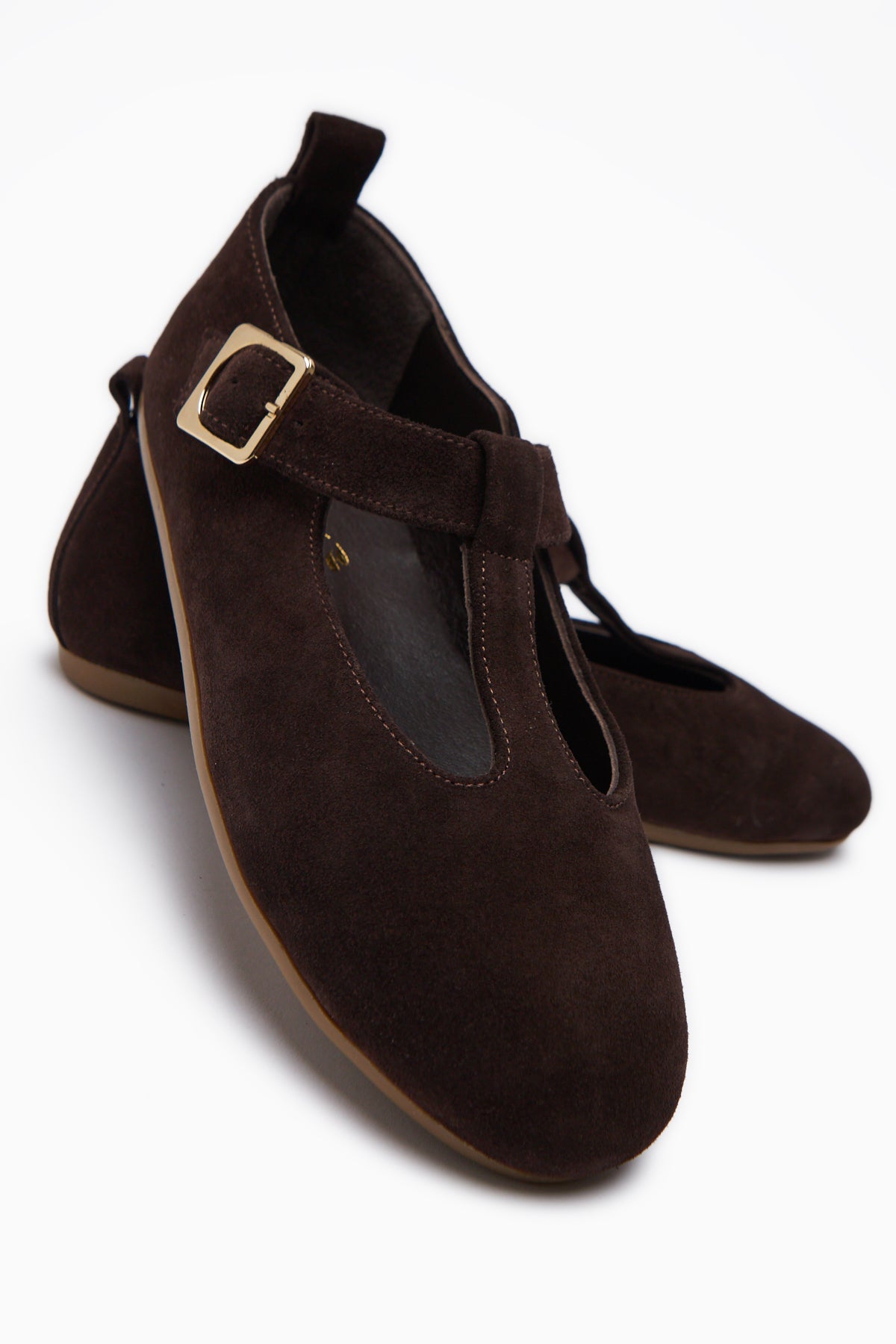 Danni Hakiki Deri Kahve Süet Kemerli Kadın Babet