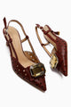 Ela Bordo Sivri Burunlu Lazer Kesim Taşlı Kadın Topuklu Ayakkabı