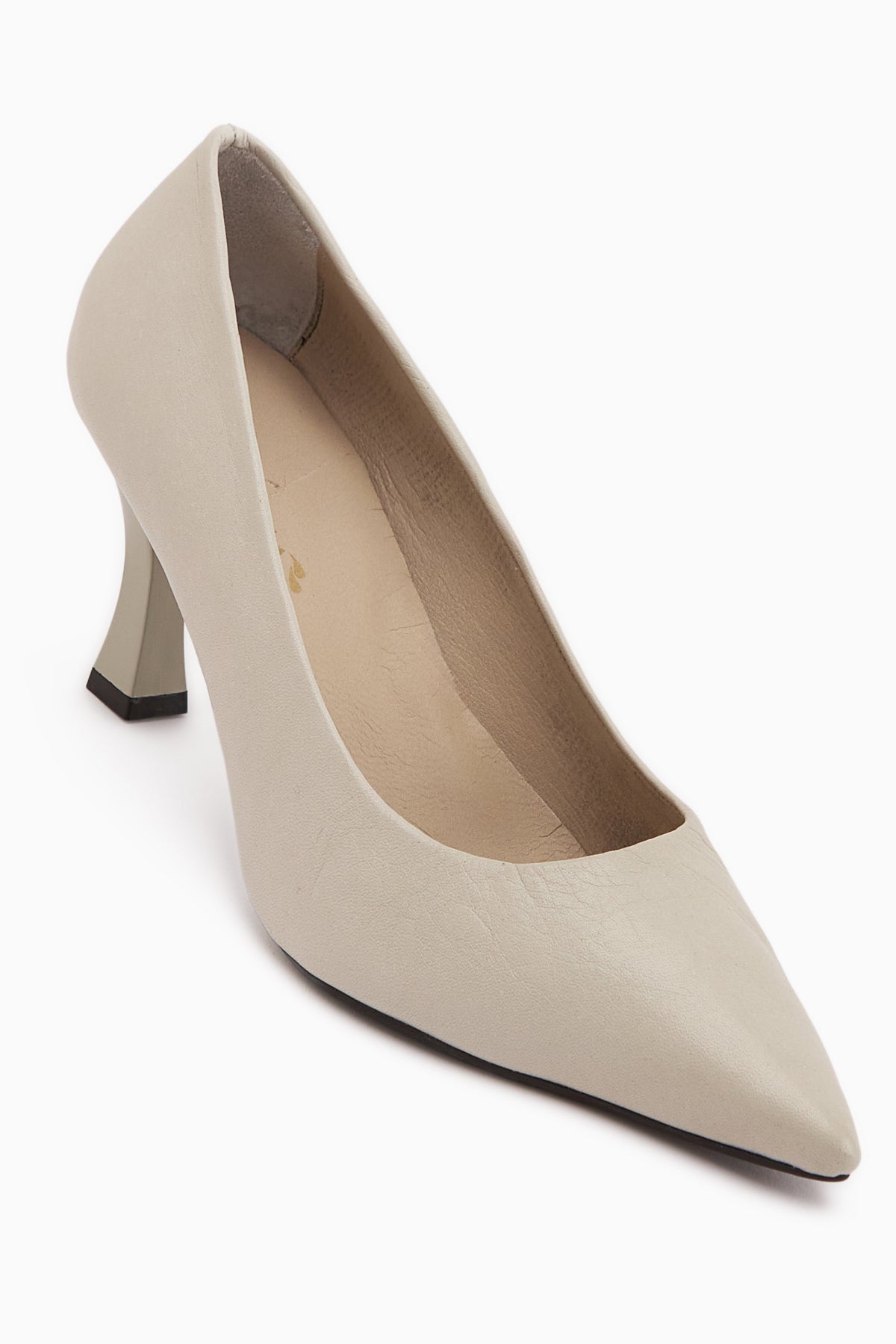 Clarry Hakiki Deri Bej Kadın Topuklu Ayakkabı