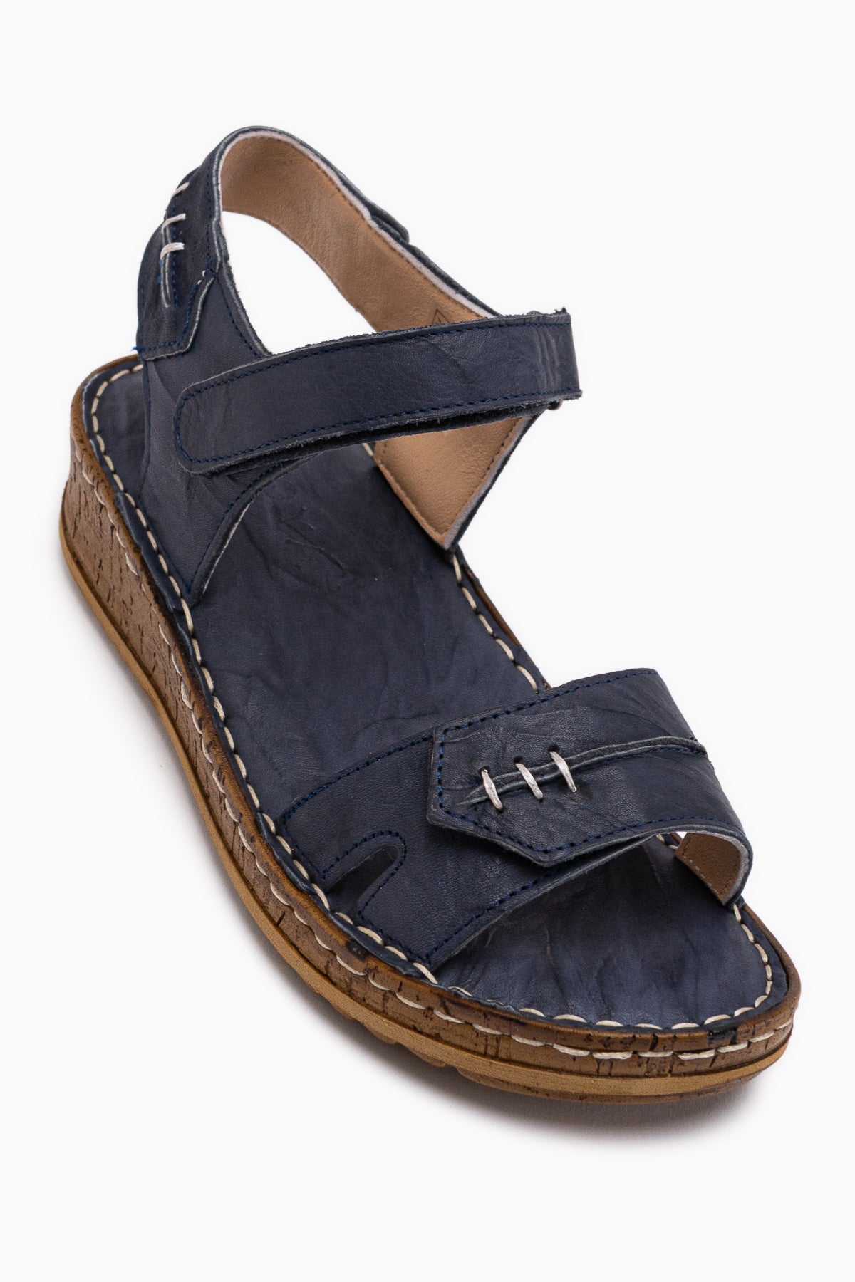 Leone Hakiki Deri Lacivert Kadın Sandalet