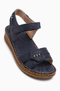 Leone Hakiki Deri Lacivert Kadın Sandalet