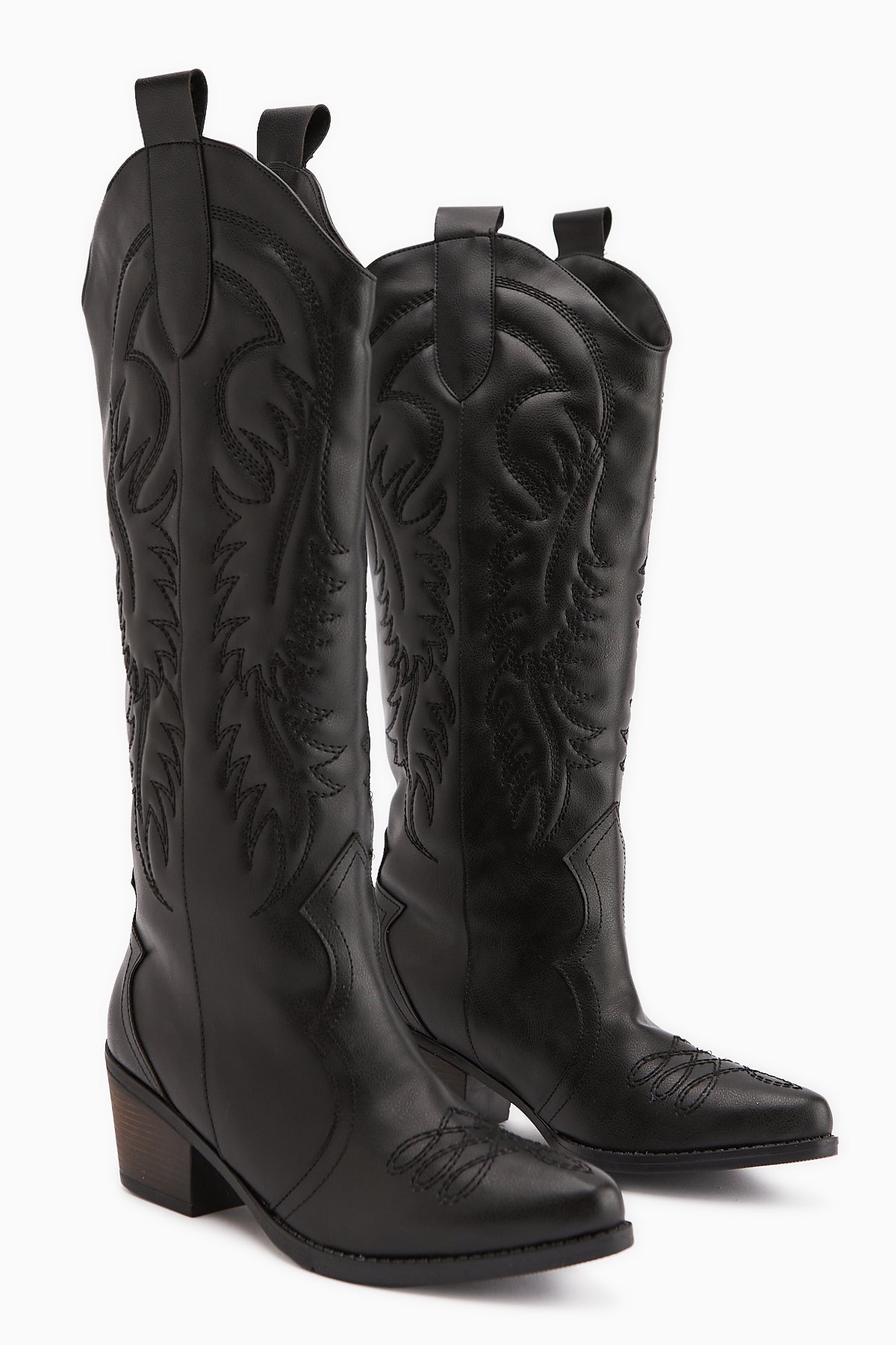 Florida Siyah Nakış Detaylı Sivri Burunlu Western Çizme